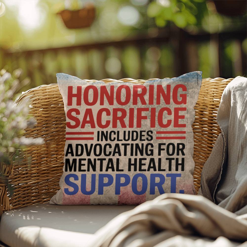 Honoring Sacrifice custom pillow for military tribute, PTSD support, and veteran remembrance on Memorial Day or year-round