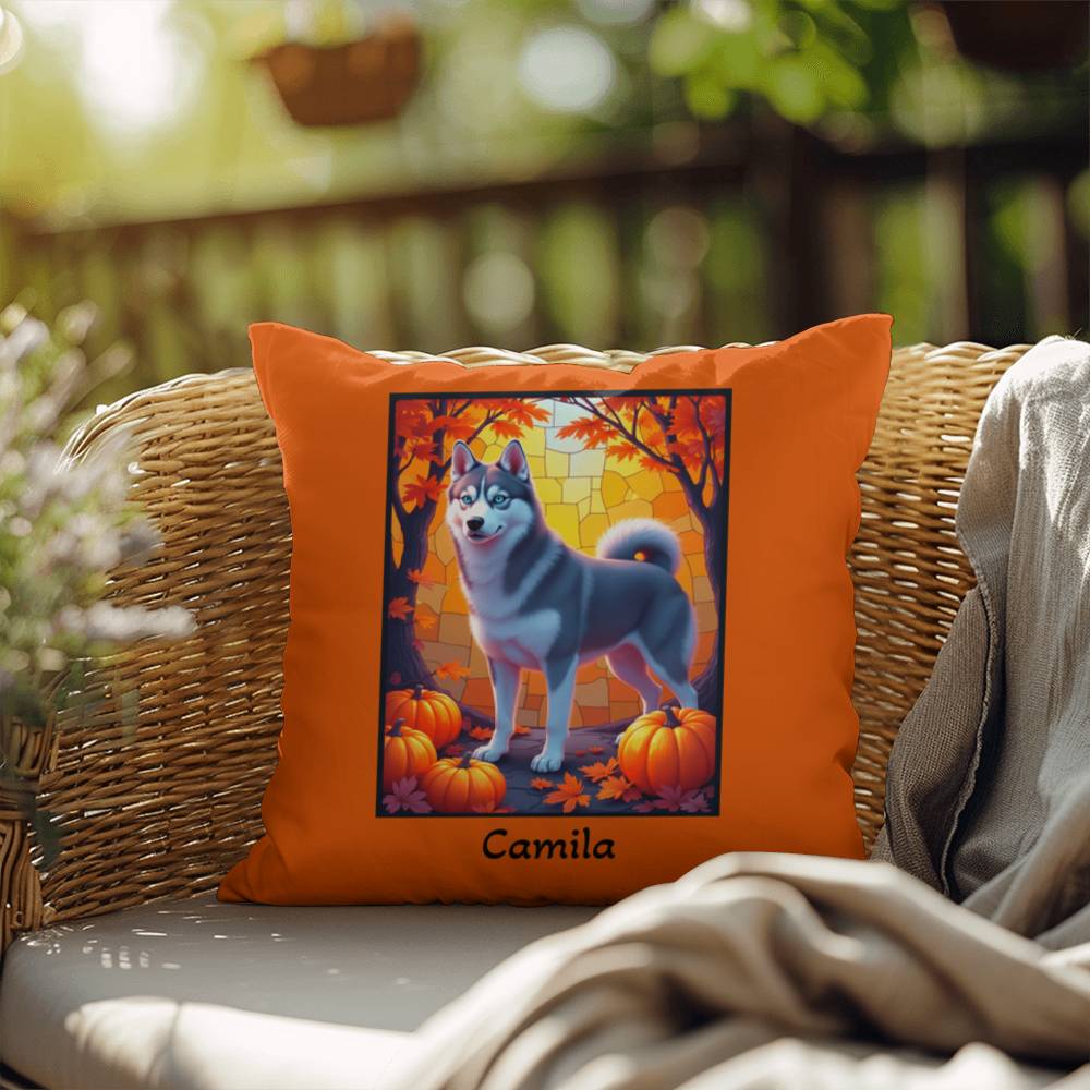 Dark Grey Husky blue eyes pillow, custom indoor outdoor dog cushion, cozy accent for Husky fans - MySisterIsASurvivor