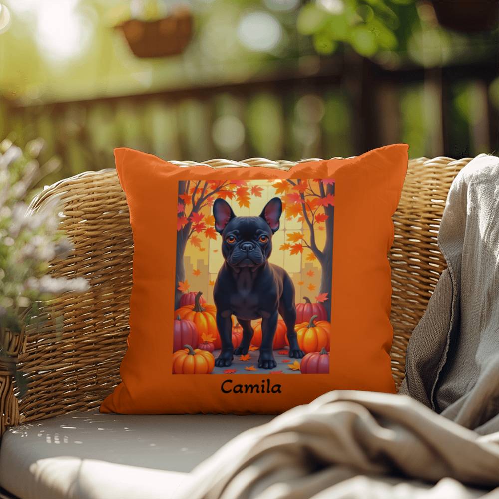 Black French Bulldog pillow, personalized indoor outdoor dog cushion, custom Frenchie decor - MySisterIsASurvivor