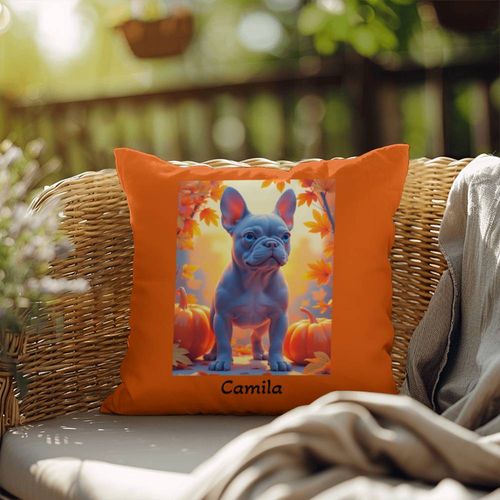 Blue French Bulldog pillow, personalized indoor outdoor dog cushion, custom Frenchie accent - MySisterIsASurvivor