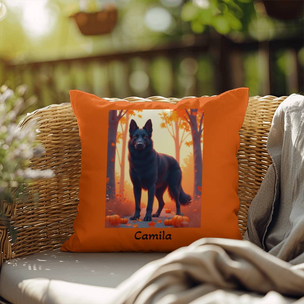 Black German Shepherd pillow, personalized indoor outdoor dog cushion, water-resistant GSD decor - MySisterIsASurvivor