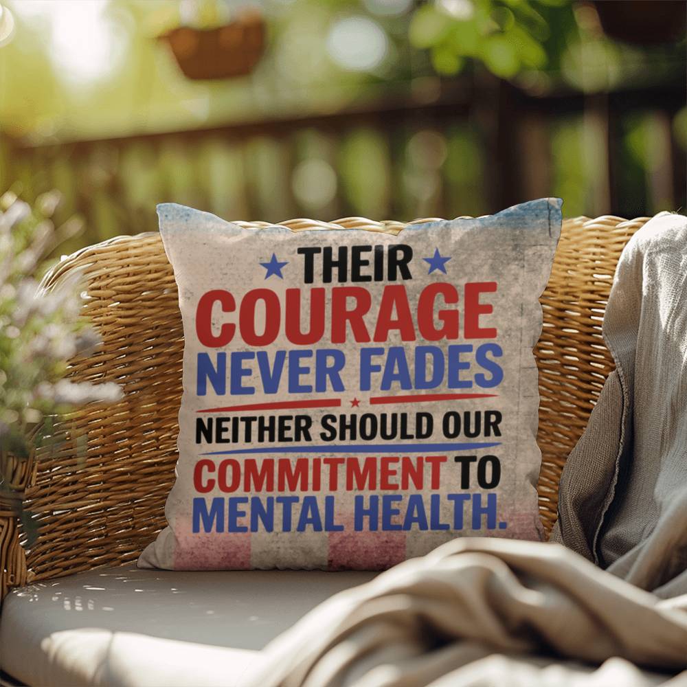 Their Courage Never Fades personalized veteran support pillow with military tribute and PTSD awareness message