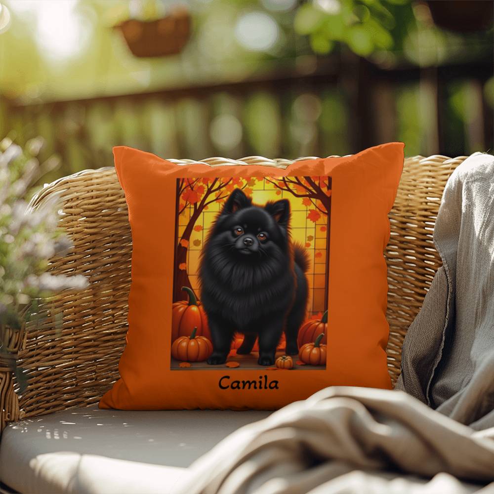 Black Pomeranian indoor outdoor pillow, custom dog cushion, cozy pet accent gift for dog lovers