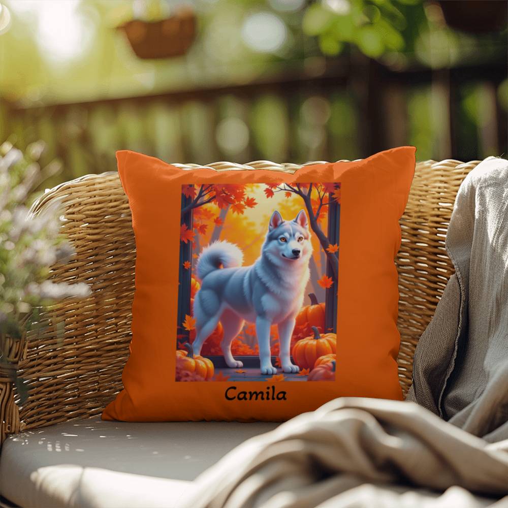 Silver Siberian Husky pillow amber eyes, custom indoor outdoor dog cushion for Husky fans - MySisterIsASurvivor