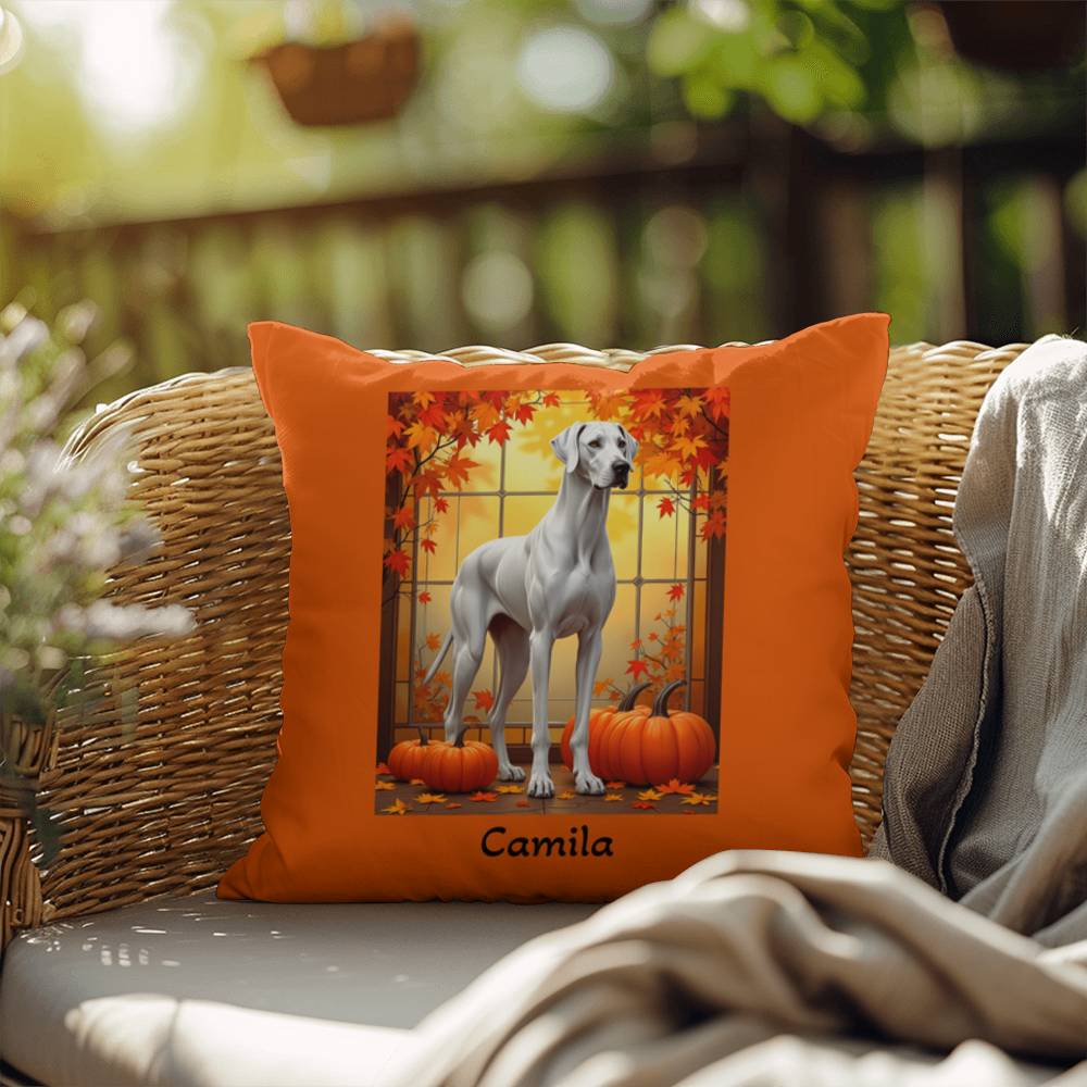 Great Dane White Coat Throw Pillow, Personalized Indoor Outdoor Dog Cushion, Gentle Giant Gift