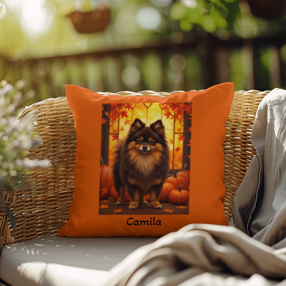 Chocolate and Tan Pomeranian indoor outdoor pillow, personalized dog cushion, pet decor gift