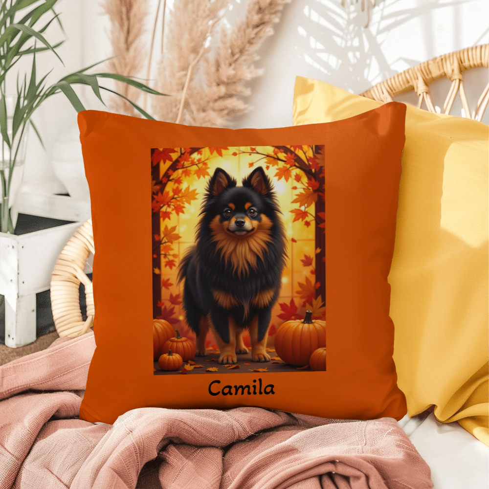 Black and Tan Pomeranian indoor outdoor pillow, personalized dog cushion, pet lover home decor