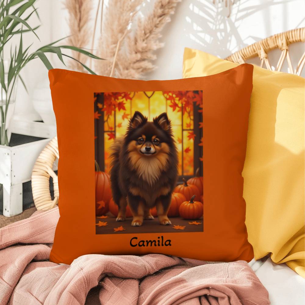 Chocolate and Tan Pomeranian indoor outdoor pillow, personalized dog cushion, pet decor gift