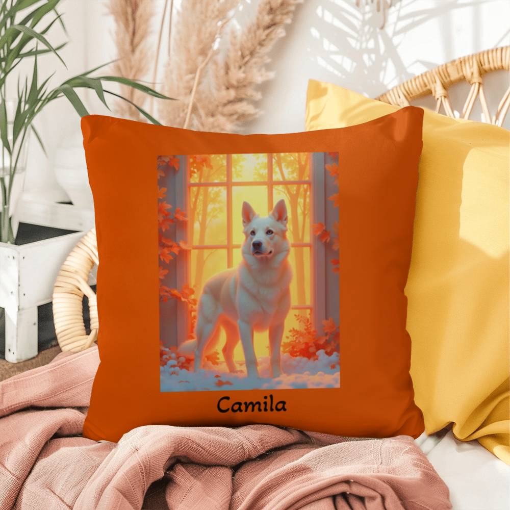 Cream German Shepherd pillow, personalized indoor outdoor GSD cushion, water-resistant decor - MySisterIsASurvivor