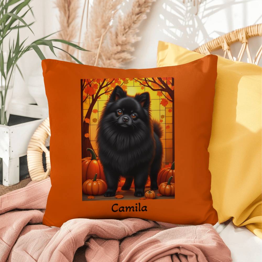 Black Pomeranian indoor outdoor pillow, custom dog cushion, cozy pet accent gift for dog lovers