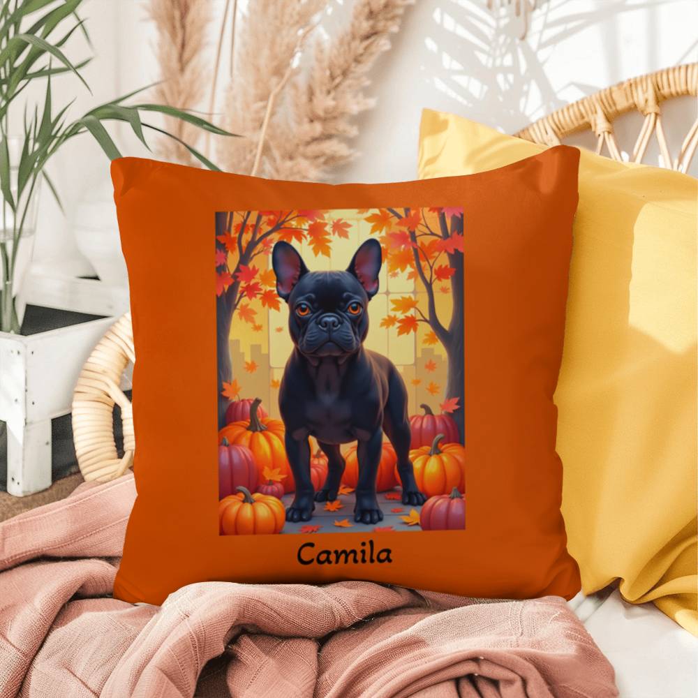 Black French Bulldog pillow, personalized indoor outdoor dog cushion, custom Frenchie decor - MySisterIsASurvivor