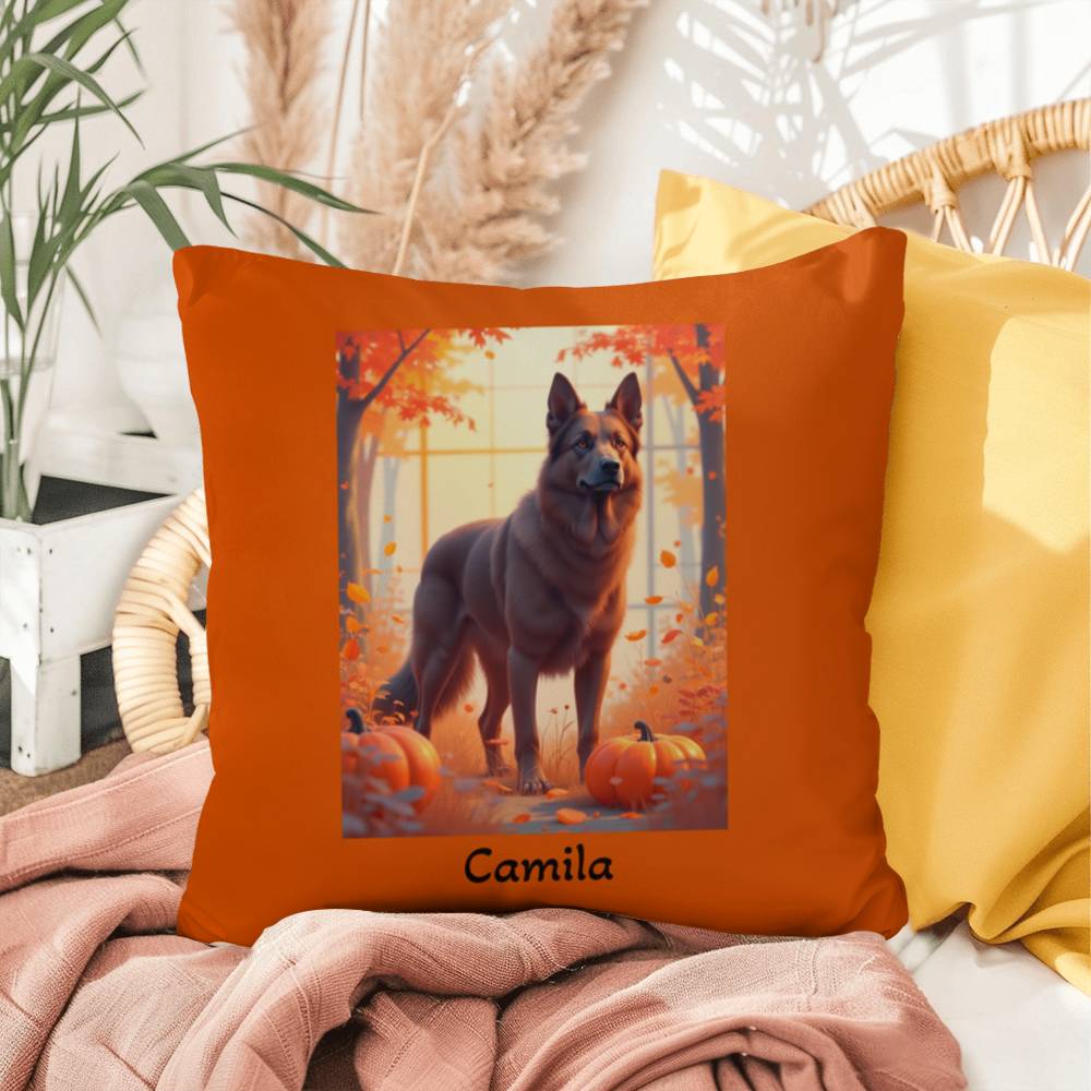 Liver German Shepherd pillow, personalized indoor outdoor dog cushion, water-resistant accent - MySisterIsASurvivor