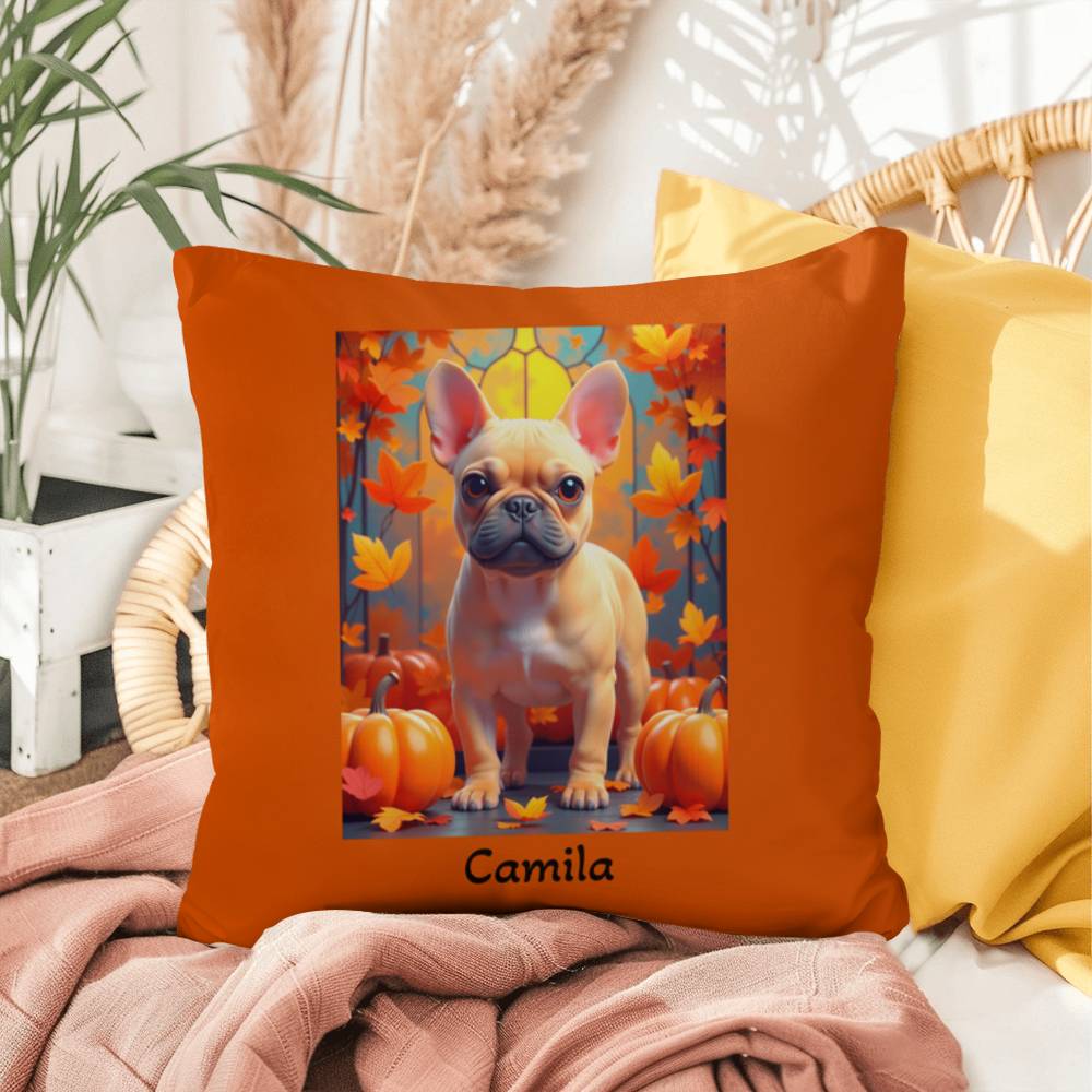Fawn French Bulldog pillow, personalized indoor outdoor dog cushion, custom Frenchie accent - MySisterIsASurvivor