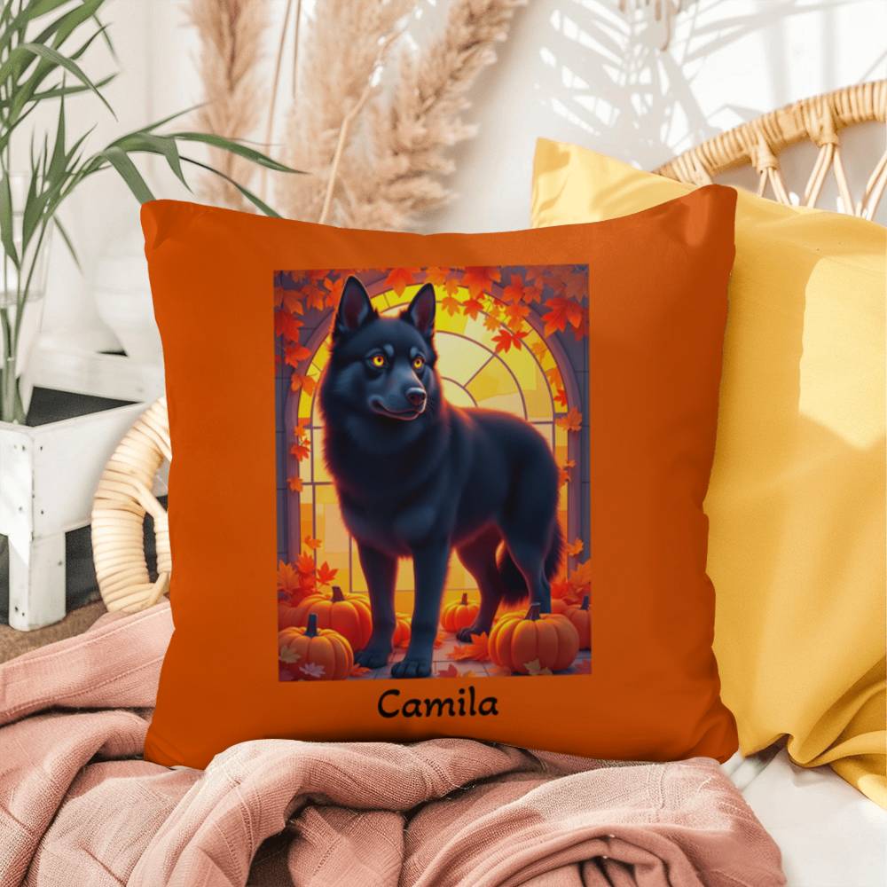 Black Siberian Husky pillow amber eyes, personalized indoor outdoor dog cushion for Husky lovers - MySisterIsASurvivor