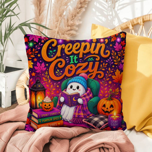 Creepin It Cozy design with pumpkins and cozy Halloween artwork perfect for fall decorating