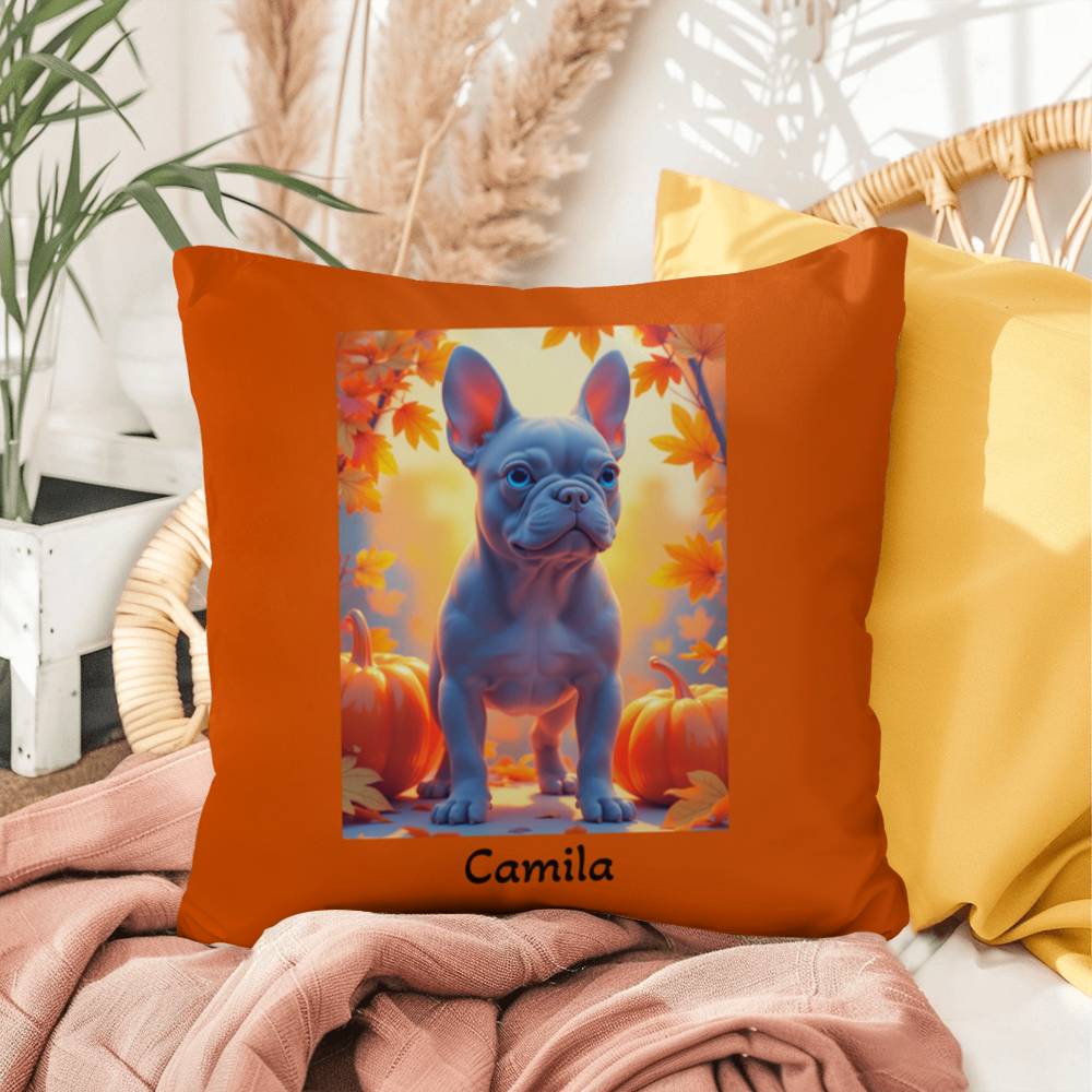 Blue French Bulldog pillow, personalized indoor outdoor dog cushion, custom Frenchie accent - MySisterIsASurvivor