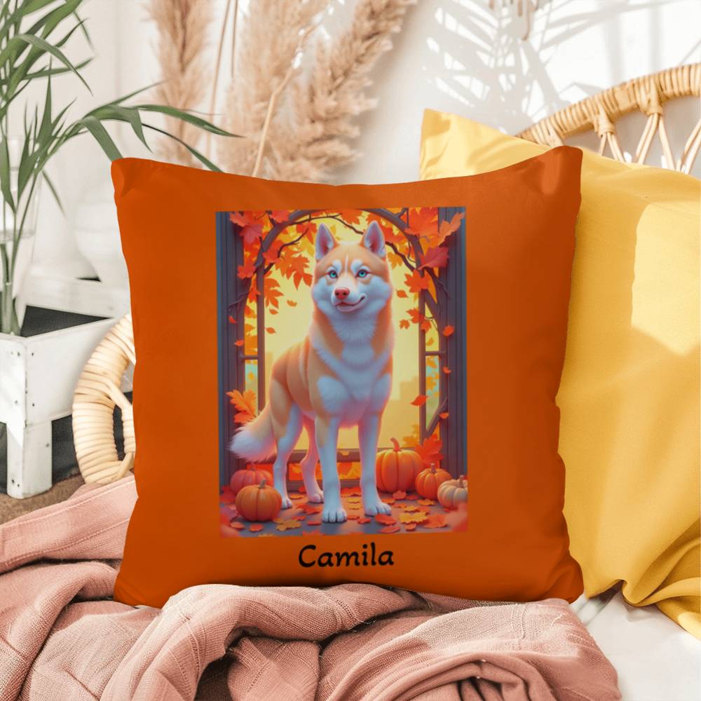 Light Red Husky blue eyes pillow, custom indoor outdoor dog cushion, pet owner patio decor - MySisterIsASurvivor