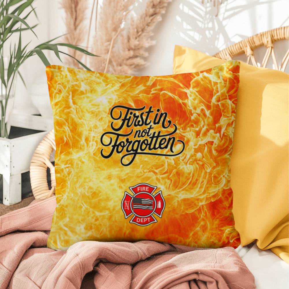 A custom pillow honoring first responders, reminding them that their contributions are never forgotten and they deserve mental health care.