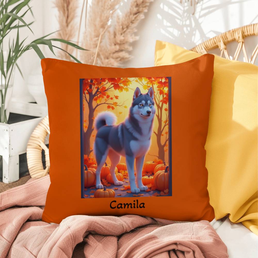 Dark Grey Husky amber eyes pillow, personalized indoor outdoor dog cushion for Husky lovers - MySisterIsASurvivor