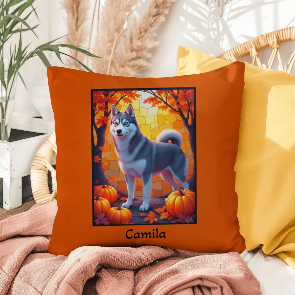 Dark Grey Husky blue eyes pillow, custom indoor outdoor dog cushion, cozy accent for Husky fans - MySisterIsASurvivor