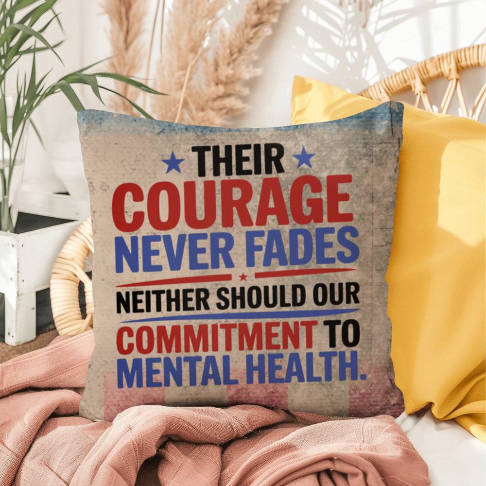 Their Courage Never Fades personalized veteran support pillow with military tribute and PTSD awareness message