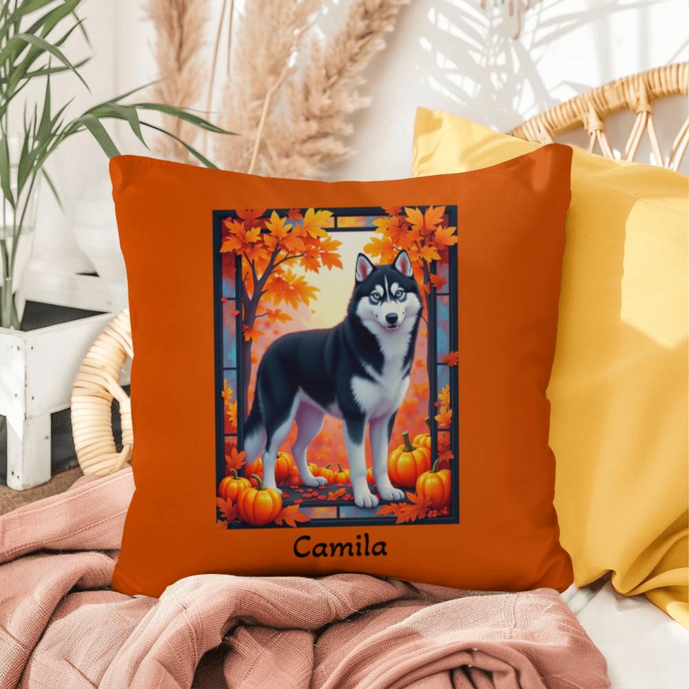 Black and White Husky pillow blue eyes, custom indoor outdoor dog cushion, gift for Husky fans - MySisterIsASurvivor