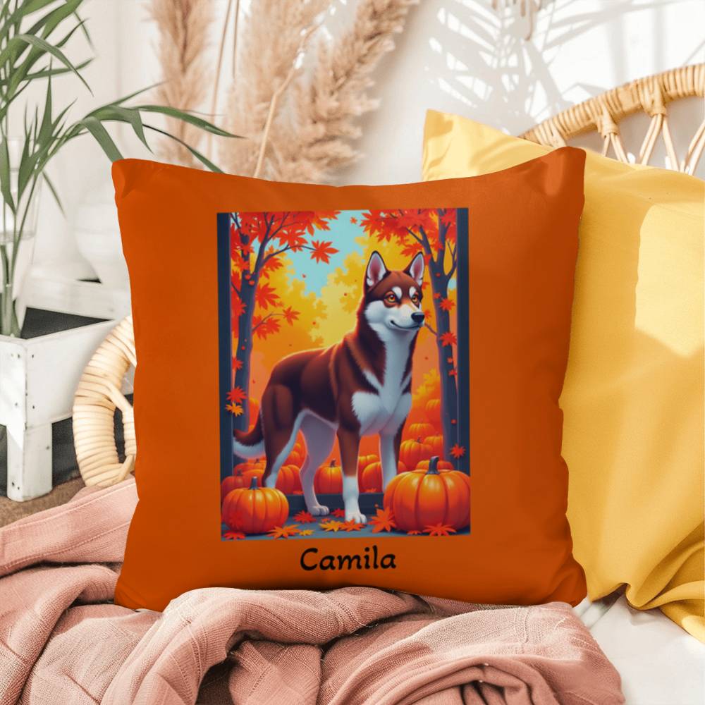 Dark Red and White Husky amber eyes pillow, personalized indoor outdoor dog cushion for Husky fans - MySisterIsASurvivor