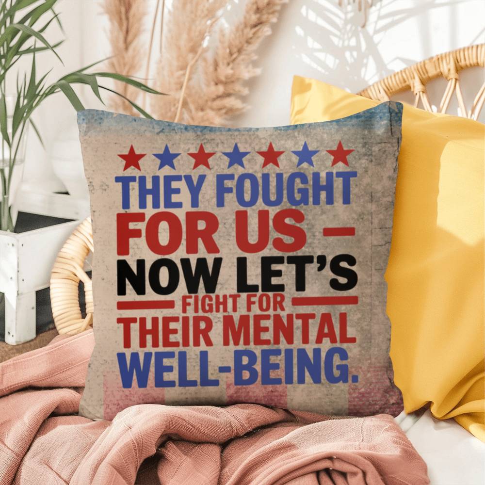 They Fought for Us personalized outdoor pillow honoring military veterans, PTSD warriors, and Memorial Day remembrance
