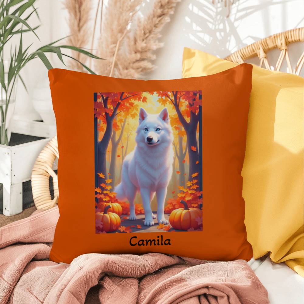 White Husky pillow, personalized indoor outdoor dog cushion, cozy home accent - MySisterIsASurvivor