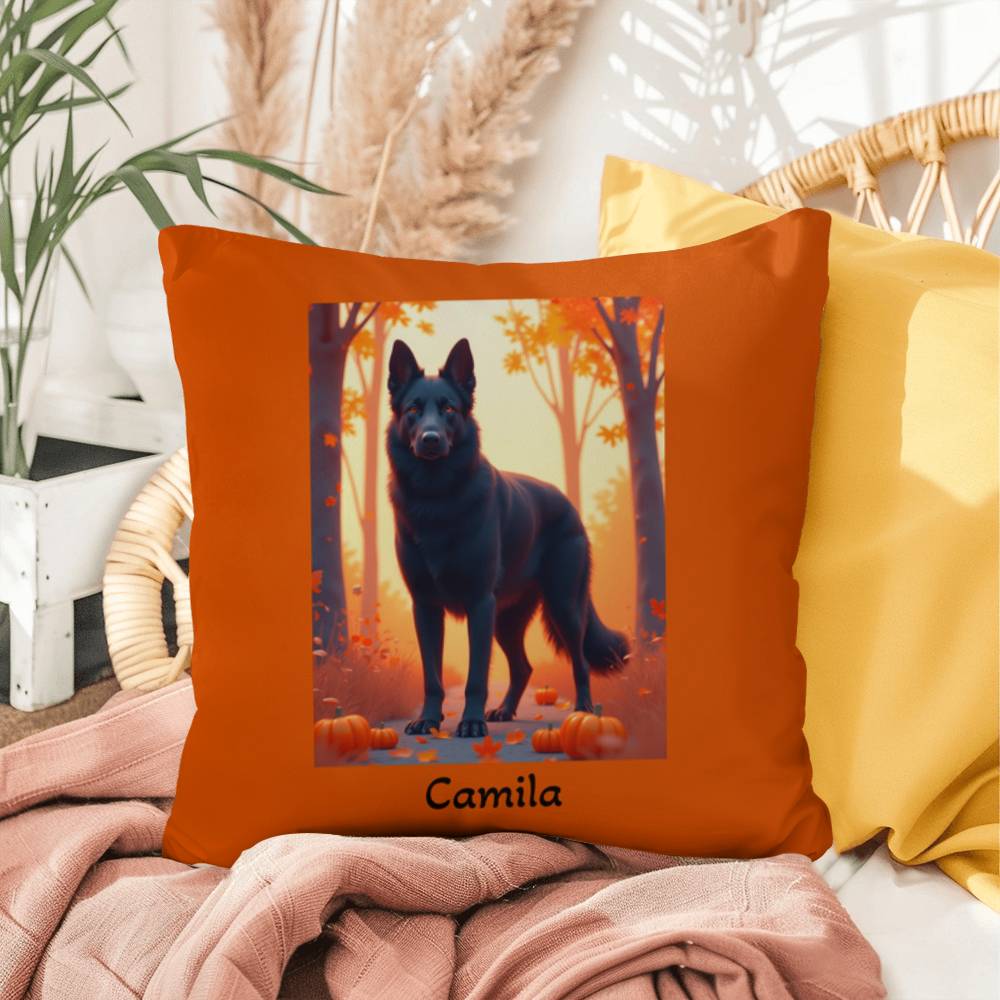 Black German Shepherd pillow, personalized indoor outdoor dog cushion, water-resistant GSD decor - MySisterIsASurvivor