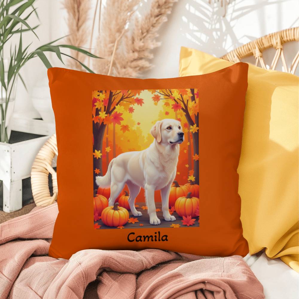 Cream Golden Retriever pillow, personalized indoor outdoor dog cushion, water-resistant decor - MySisterIsASurvivor