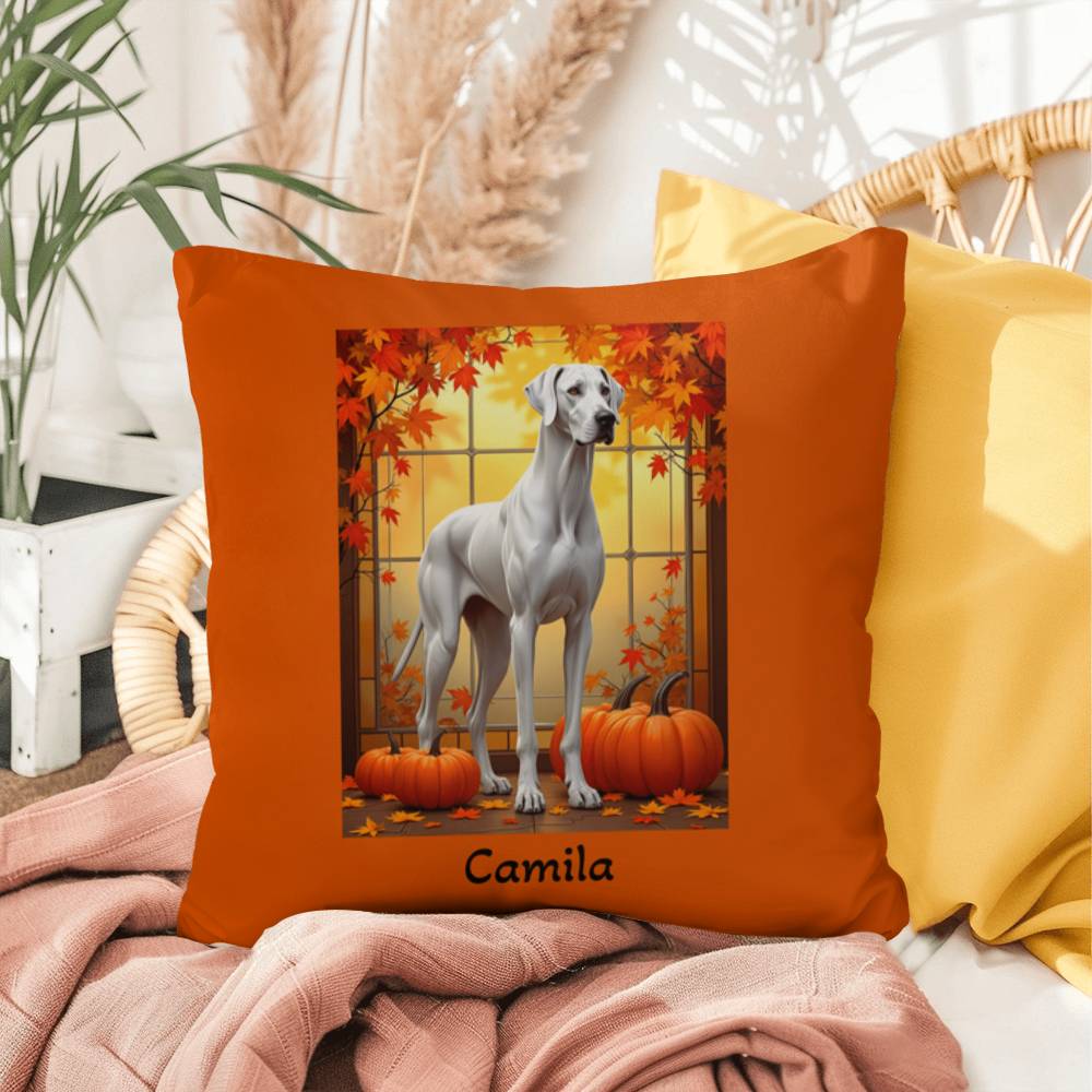 Great Dane White Coat Throw Pillow, Personalized Indoor Outdoor Dog Cushion, Gentle Giant Gift
