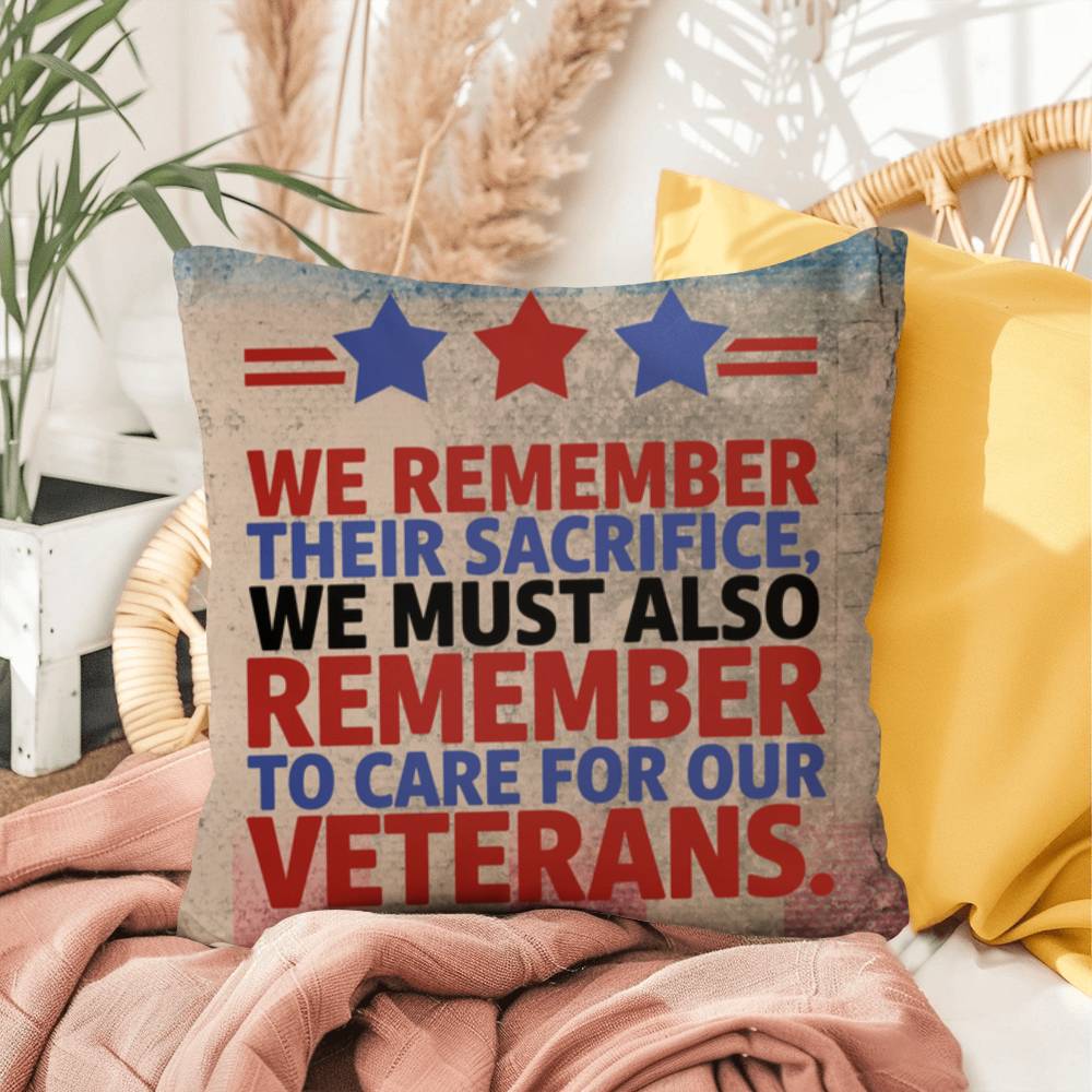 We Remember Their Sacrifice personalized pillow for veteran tribute, PTSD support, and Memorial Day remembrance
