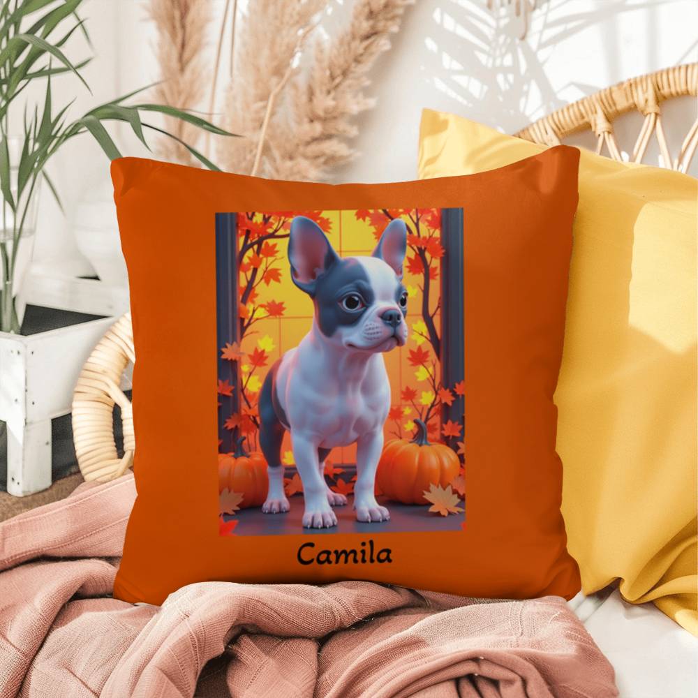Blue Pied French Bulldog pillow, personalized indoor outdoor dog cushion, Frenchie lover decor - MySisterIsASurvivor