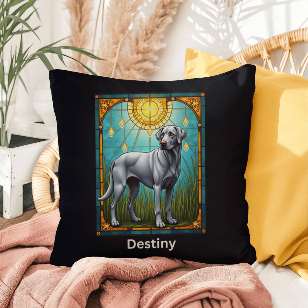 Silver Labrador Retriever Pillow, personalized stained glass gift for indoor/outdoor décor