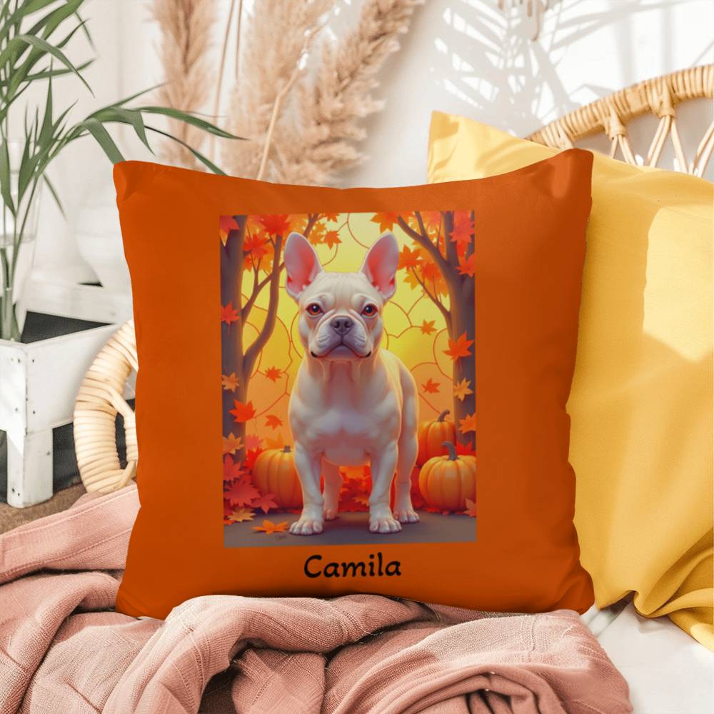 Cream French Bulldog pillow, personalized indoor outdoor Frenchie cushion, custom dog gift - MySisterIsASurvivor
