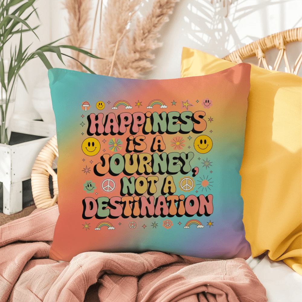 Happiness Is a Journey personalized indoor outdoor pillow mindful home decor - MySisterIsASurvivor
