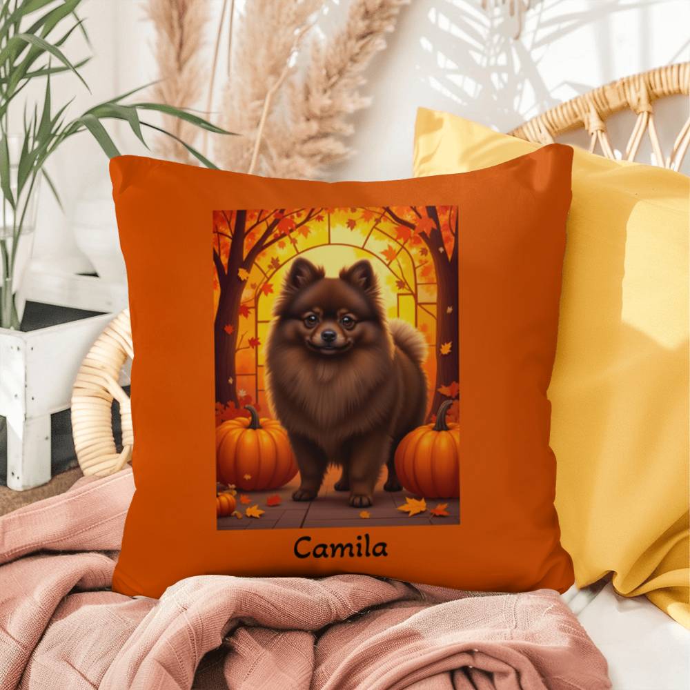 Chocolate Pomeranian indoor outdoor pillow, custom dog cushion, cozy pet lover home accent