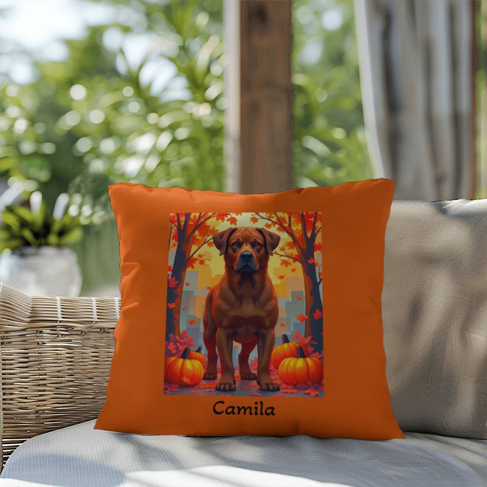 Rottweiler Red Coat Pillow, Durable Indoor Outdoor Dog Cushion, Personalized Pet Owner Gift