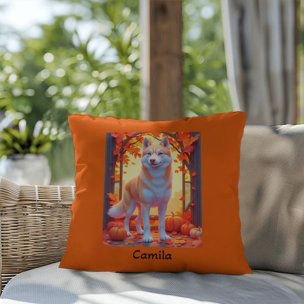 Light Red Husky blue eyes pillow, custom indoor outdoor dog cushion, pet owner patio decor - MySisterIsASurvivor
