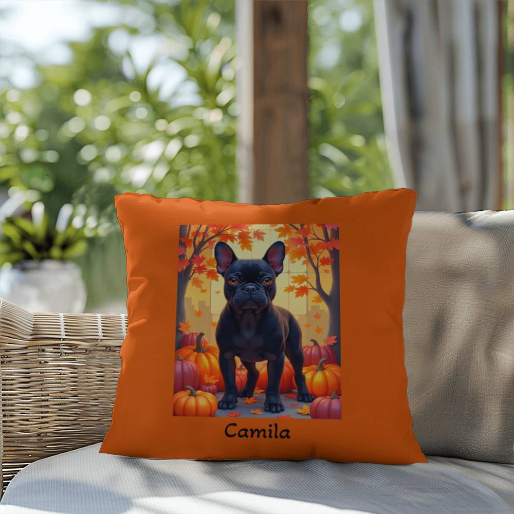 Black French Bulldog pillow, personalized indoor outdoor dog cushion, custom Frenchie decor - MySisterIsASurvivor
