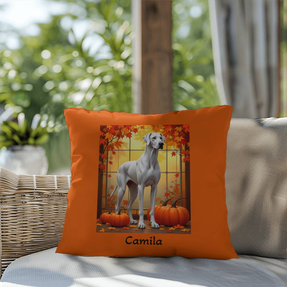 Great Dane White Coat Throw Pillow, Personalized Indoor Outdoor Dog Cushion, Gentle Giant Gift