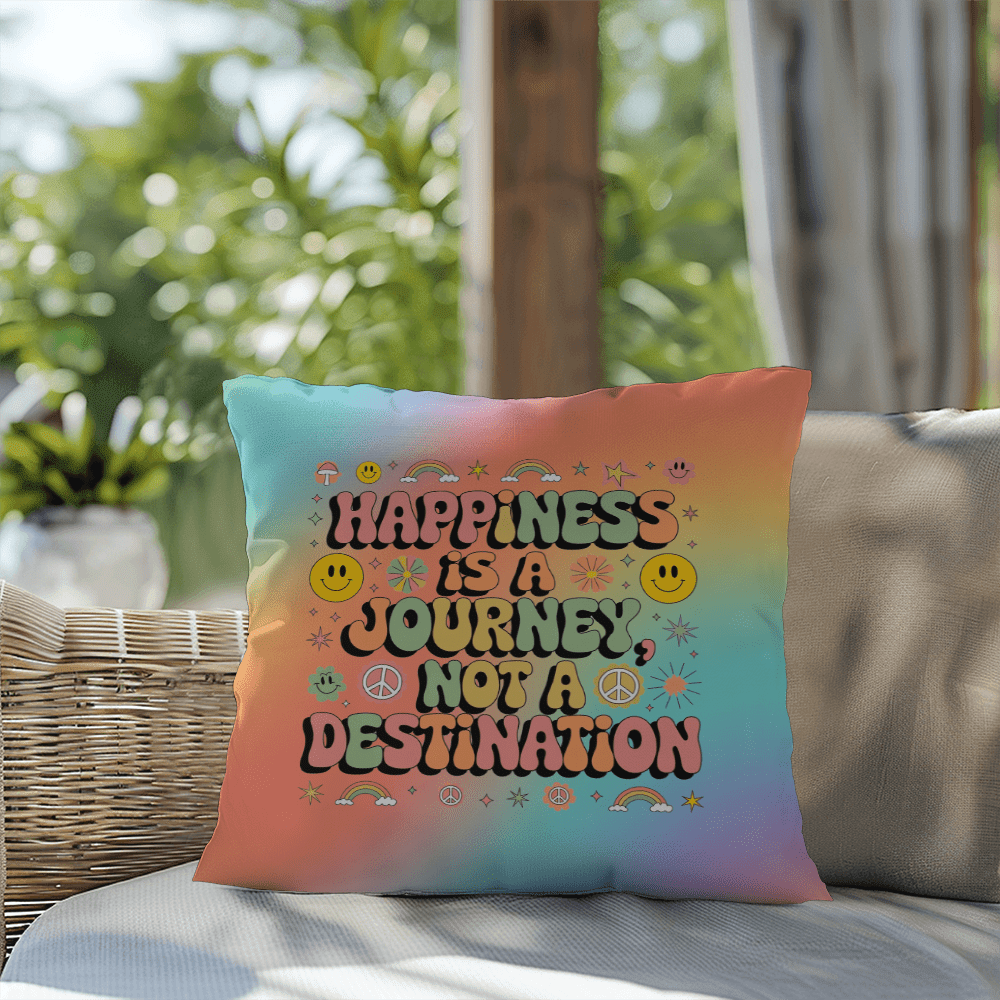 Happiness Is a Journey personalized indoor outdoor pillow mindful home decor - MySisterIsASurvivor