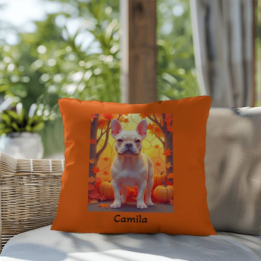 Cream French Bulldog pillow, personalized indoor outdoor Frenchie cushion, custom dog gift - MySisterIsASurvivor