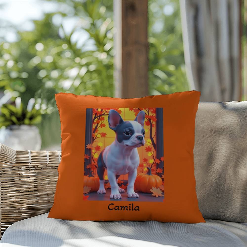 Blue Pied French Bulldog pillow, personalized indoor outdoor dog cushion, Frenchie lover decor - MySisterIsASurvivor