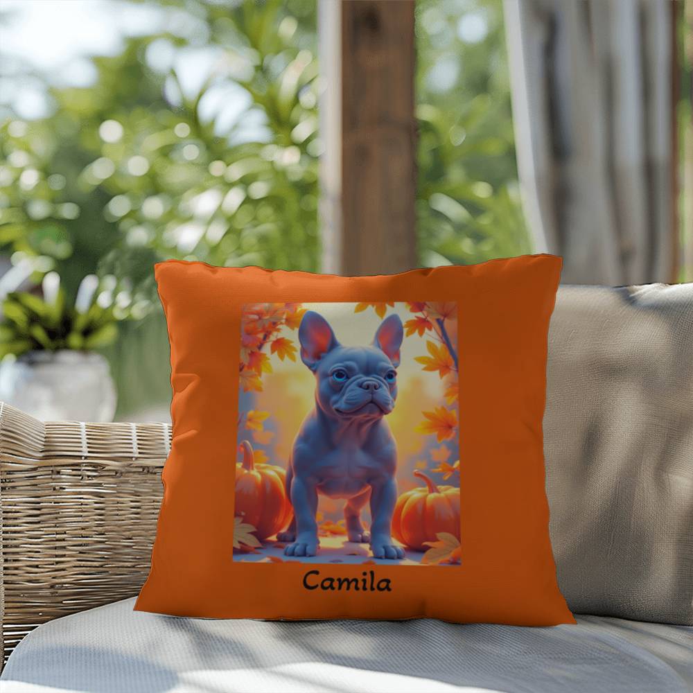 Blue French Bulldog pillow, personalized indoor outdoor dog cushion, custom Frenchie accent - MySisterIsASurvivor