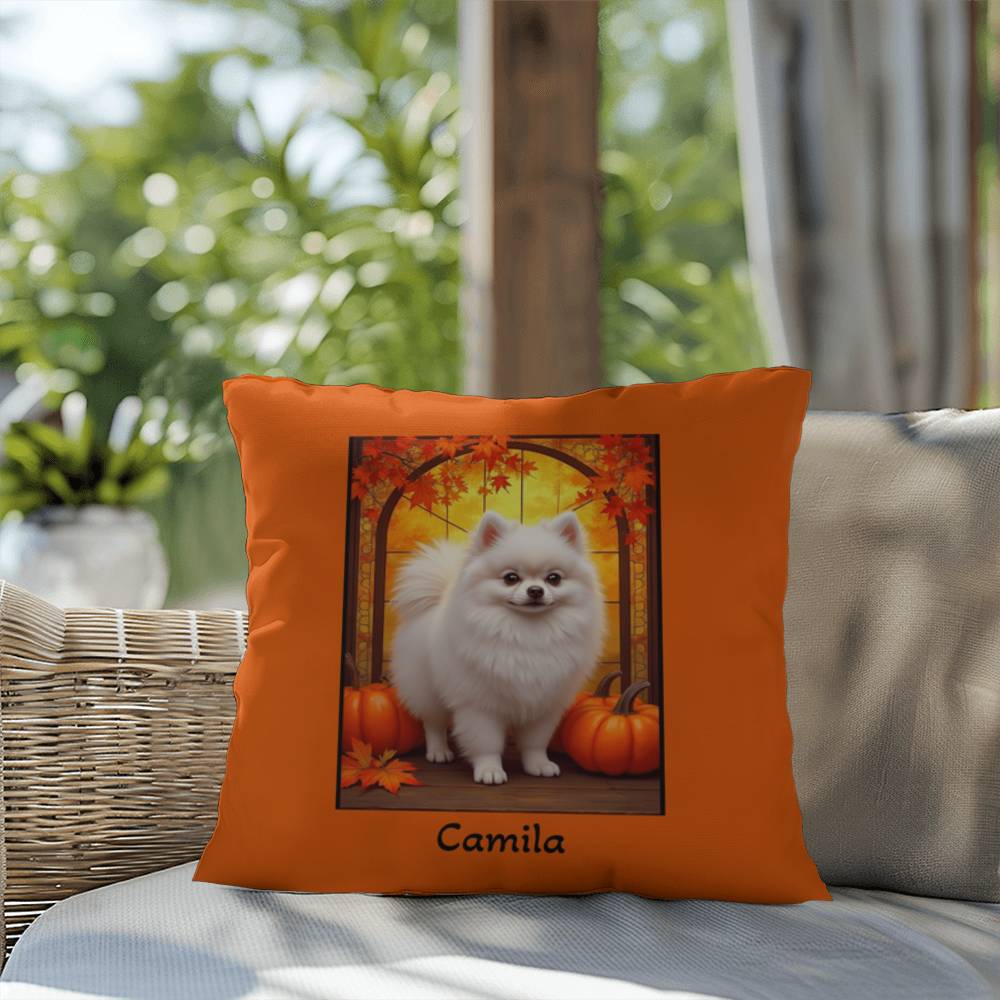 White Pomeranian indoor outdoor pillow, personalized dog cushion, pet lover cozy home accent