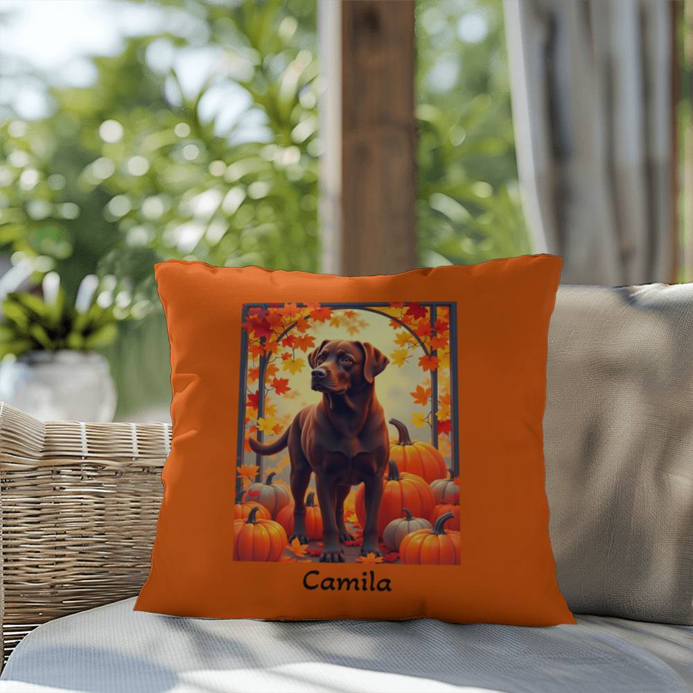 Chocolate Labrador Retriever pillow, personalized indoor outdoor lab dog cushion, home accent - MySisterIsASurvivor