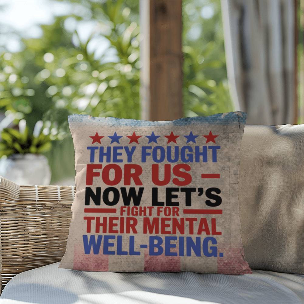 They Fought for Us personalized outdoor pillow honoring military veterans, PTSD warriors, and Memorial Day remembrance