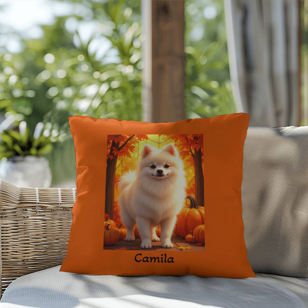 Cream Pomeranian indoor outdoor pillow, personalized dog cushion, cute pet lover gift decor